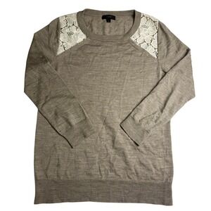 J. Crew Womens 100% Merino Wool Lace Shoulder Sweater Taupe Brown Small